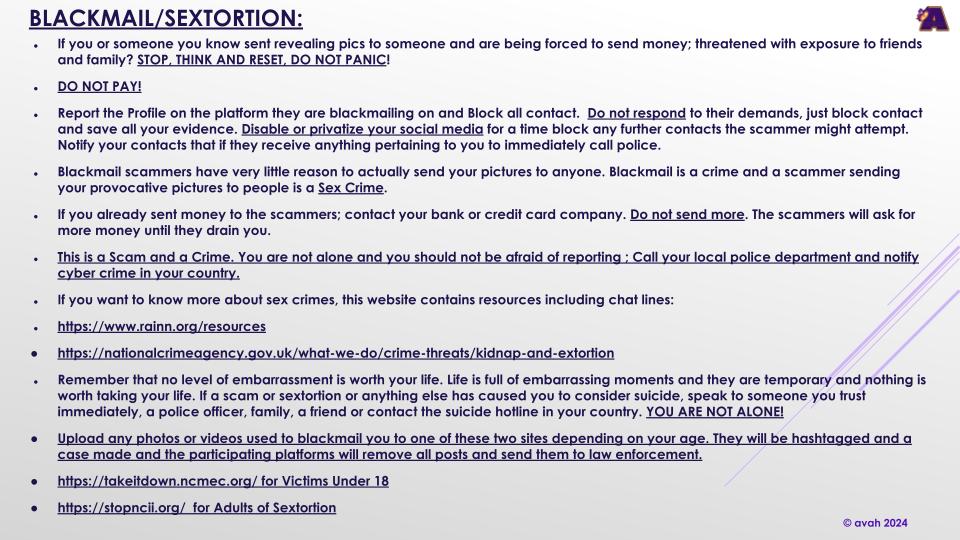 TheUSMCRocks's tweet photo. @pleasantgreen Sextortion is one of, If not the worst scams there is.
If you or someone you know has fallen victim to a sextortion scammers, please follow the steps in the image below. https://t.co/GsLXQ3hWgc