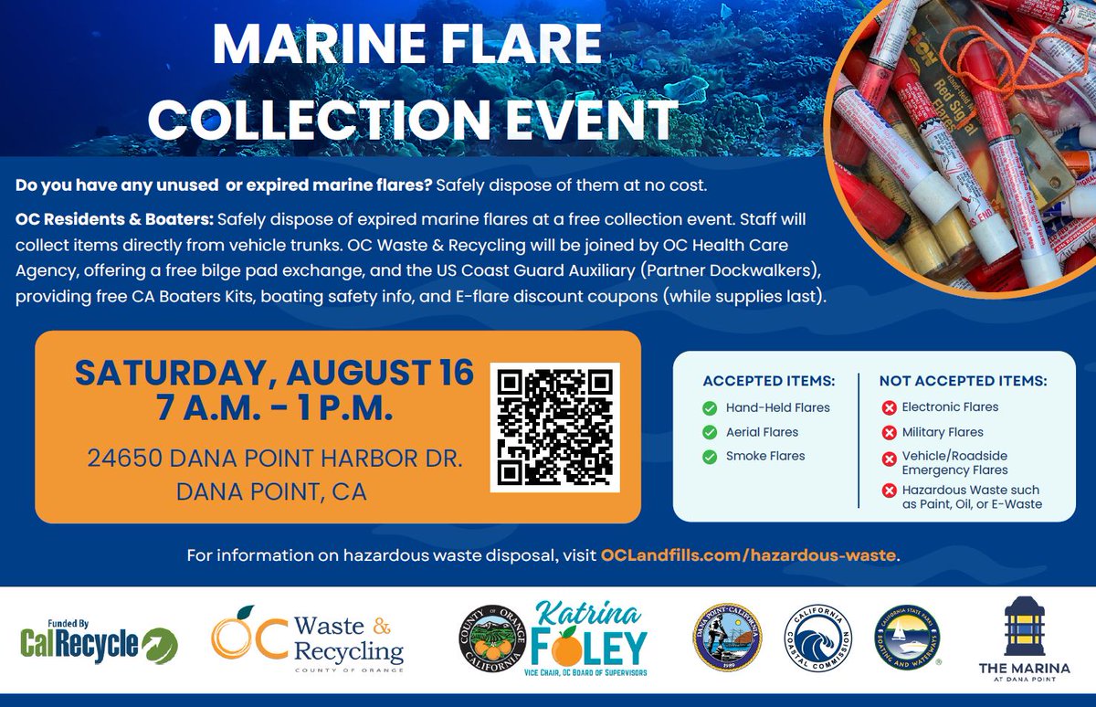 👋🍊 Hey OC! Let’s keep our waters clean and our communities safe. 

Share this post to spread the word! 🌊⚠️ #WMSoCal #MarineFlars #HHW #OrangeCounty