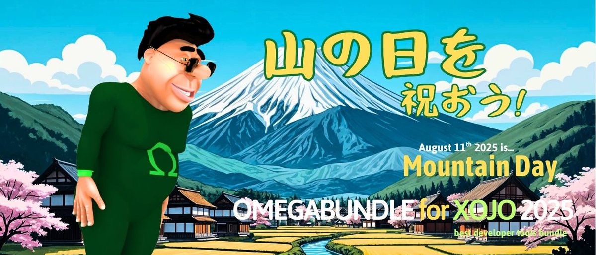 omegabundle's tweet image. August 11, 2025 is  Mountain Day in Japan,  the newest holiday to revere the beauty of mountains. Also appreciate your coding chops &amp;amp; check out best bundle of #development tools Omegabundle for #Xojo 2025. Your apps on macOS Linux &amp;amp; Windows. #macdev bit.ly/4oBW0FB