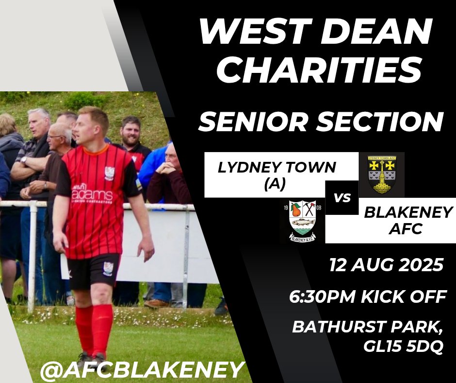AfcBlakeney's tweet photo. 🔴⚫ LOCAL DERBY NIGHT ⚫🔴

Blakeney AFC are on the road this Tuesday for a West Dean Charities clash against our local rivals Lydney Town A 💪⚽

A big derby atmosphere and plenty at stake – let’s pack the sidelines and get behind the lads as we push for a strong result! 👊🔥 https://t.co/k6imfYo9Q4