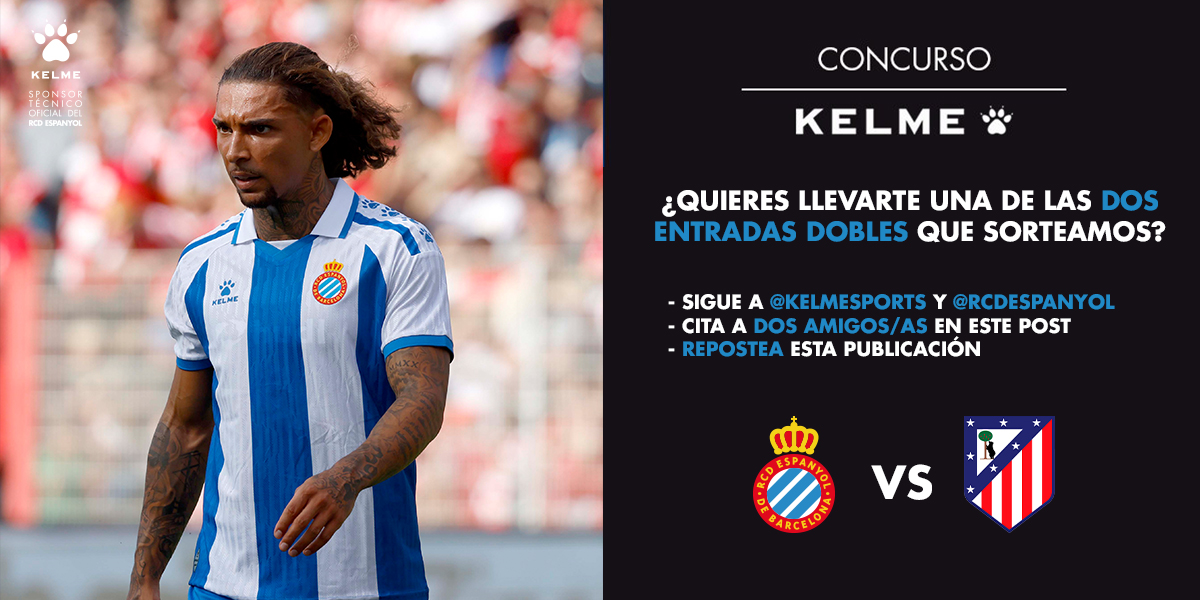 🚨 𝗦𝗢𝗥𝗧𝗘𝗢 | 2 entradas dobles 🎟️🎟️

 RCD Espanyol ⚔️ Atlético

👥 Sigue a <a href="/Kelmesports/">KELME España</a> y a <a href="/RCDEspanyol/">RCD Espanyol de Barcelona</a> 
💬 Menciona a dos amigos/as
🔄 Repostea

🗓️ Puedes participar hasta este jueves 14 a las 12:00

✍️ Cada comentario es una participación adicional

¡Mucha suerte! 🍀