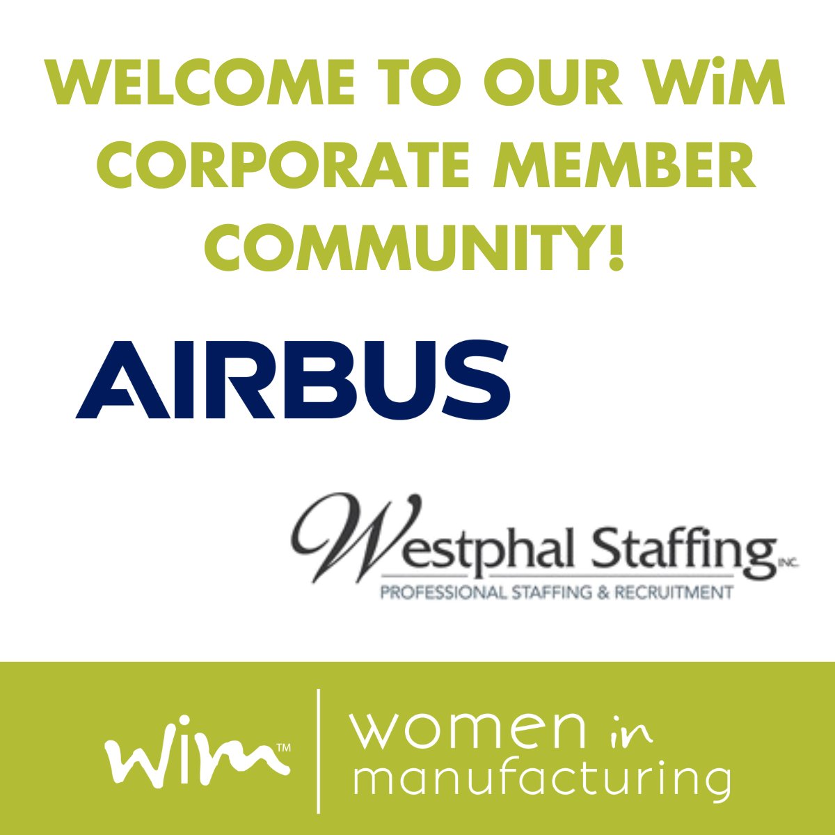 It’s Member Monday — help us welcome these amazing new corporate members!

<a href="/Airbus/">Airbus</a>
<a href="/WestphalStaff/">Westphal Staffing</a>

#WomeninMFG #MemberMonday #Manufacturing