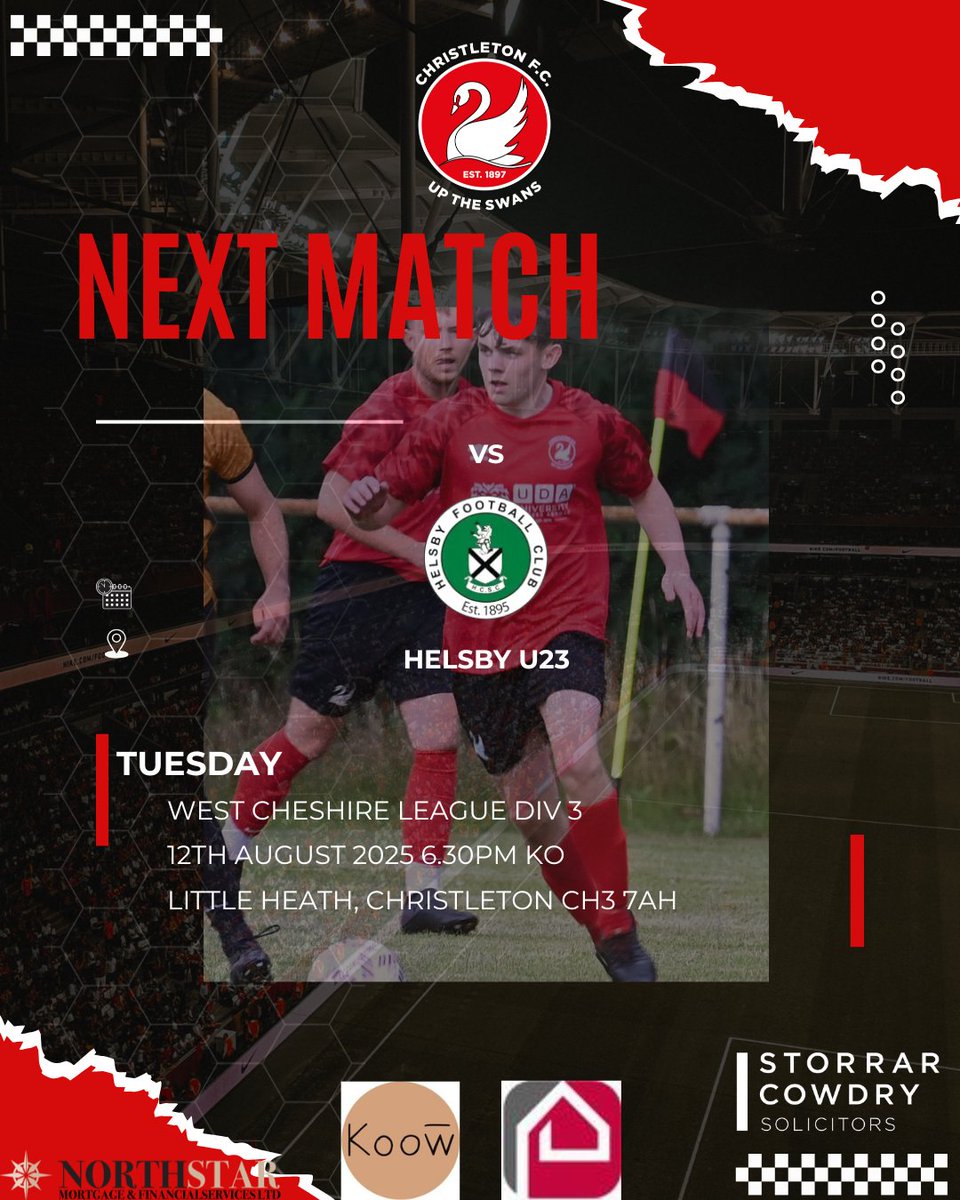 ChristletonFC (@christleton_fc) on Twitter photo Visitors to Little Heath this Tuesday evening are <a href="/HelsbyFC/">Helsby Football Club</a> Forecast set for a beautiful evening so get yourselves down and #supportlocal
#UpTheSwans
<a href="/WestCheshireLge/">Go2Day West Cheshire League</a> Visitors to Little Heath this Tuesday evening are <a href="/HelsbyFC/">Helsby Football Club</a> Forecast set for a beautiful evening so get yourselves down and #supportlocal
#UpTheSwans
<a href="/WestCheshireLge/">Go2Day West Cheshire League</a>