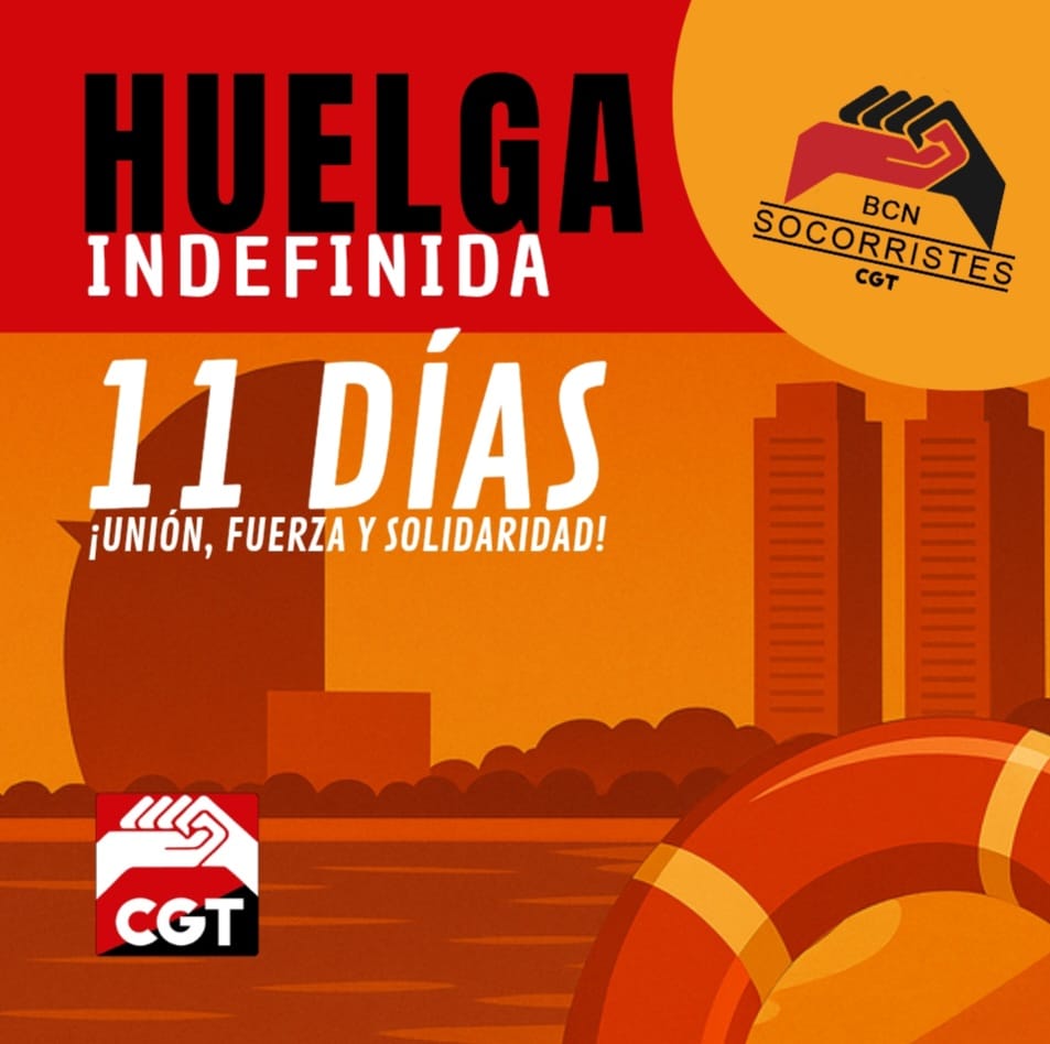 Día 11 de HUELGA INDEFINIDA 

🆘10 dies de vaga.  10 dies demostrant que som forts i estem units.

🆘10 dias de huelga. 10 dias demostrando que somos fuertes y estamos unidos.

🚩 Força sindicat 🏴

#SocorristasEnLucha
#SocorristesEnLluita
#BarcelonaSeAhoga
#BarcelonaSOfega
#CGT