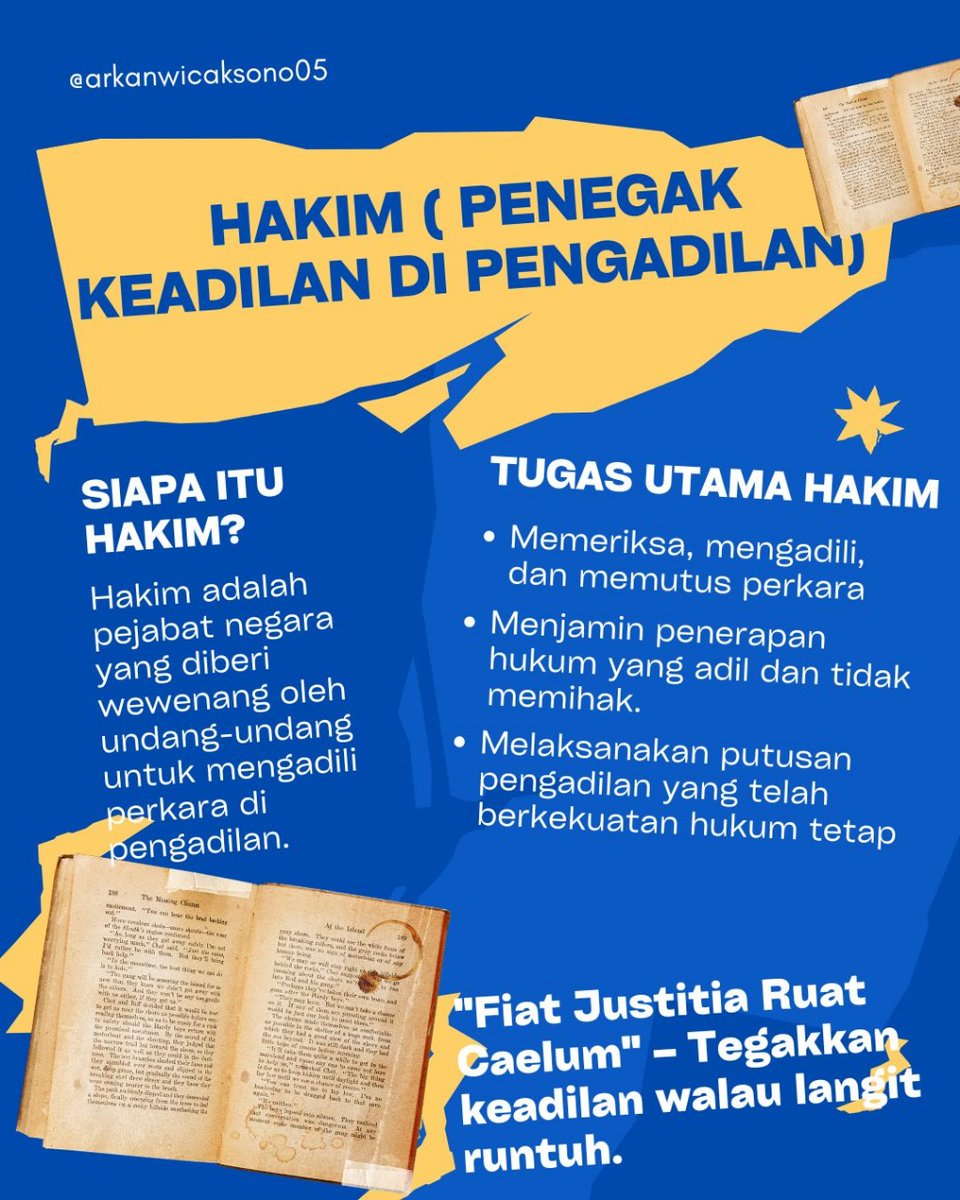 ArkanW05's tweet photo. Halo arunamudha laksanayudha!

Saya Arkan daru wicaksono dari Universitas Negeri Semarang, prodi ilmu hukum ingin menyampaikan informasi terkait profesi Hakim melalui infografis. https://t.co/21Id2Tpt2e