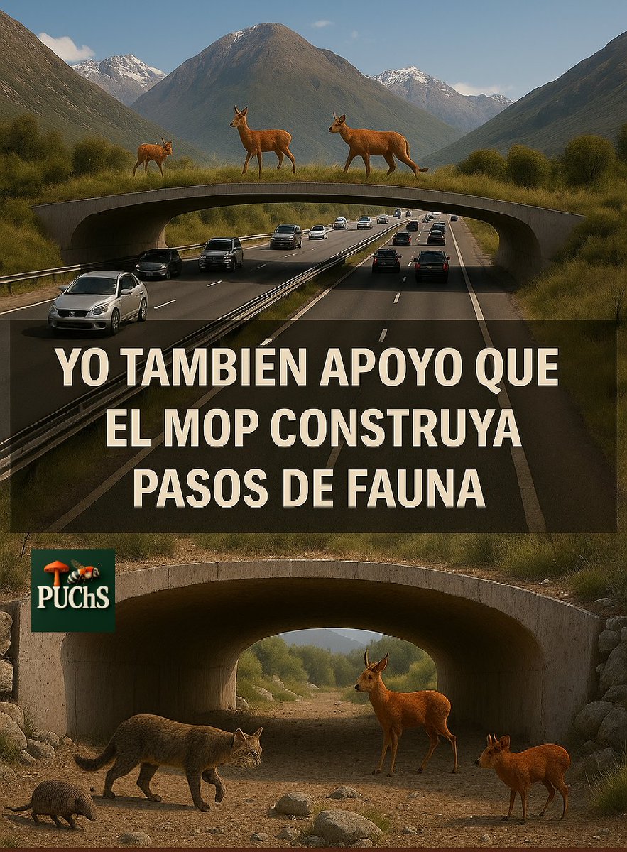 Urge construcción de pasos de fauna: salvan vidas y conectan ecosistemas.
Cada año, decenas de miles de animales mueren atropellados en Chile (pumas, pudúes, güiñas, colocolos, huemules, vicuñas, tricahues, armadillos, coipos y más) .
Reducir la fragmentación y los atropellos.