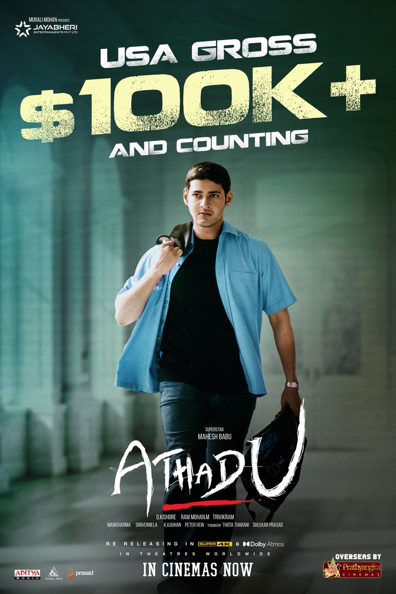 Prathyangira Cinemas (@prathyangiraus) on Twitter photo And YES… it’s a CENTURY 🤘🏼🔥
SUPERSTAR <a href="/urstrulyMahesh/">Mahesh Babu</a> in a league of his own…..the man who makes the impossible look effortless with his IMPECCABLE PULL 💥💥
USA BOX OFFICE EMPEROR they said and they said it right 😎❤️
#Athadu #Athadu4K And YES… it’s a CENTURY 🤘🏼🔥
SUPERSTAR <a href="/urstrulyMahesh/">Mahesh Babu</a> in a league of his own…..the man who makes the impossible look effortless with his IMPECCABLE PULL 💥💥
USA BOX OFFICE EMPEROR they said and they said it right 😎❤️
#Athadu #Athadu4K