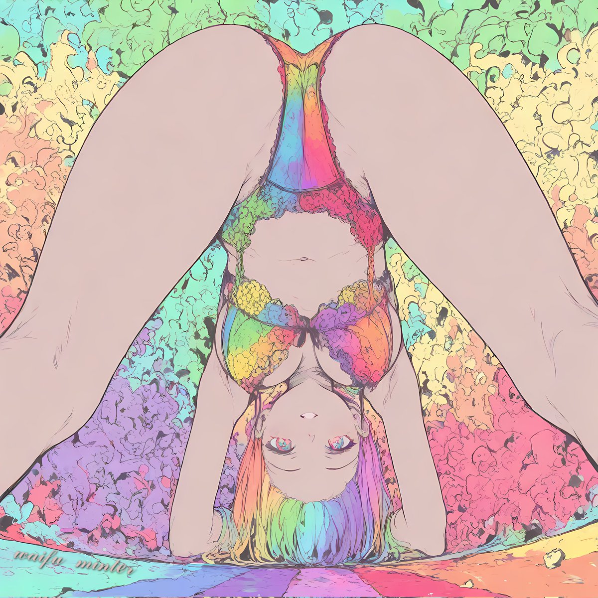 waifuminter's tweet photo. Peekaboo Waifu 
Red, green, purple and rainbow 
#AIart https://t.co/fFo9sFU51h