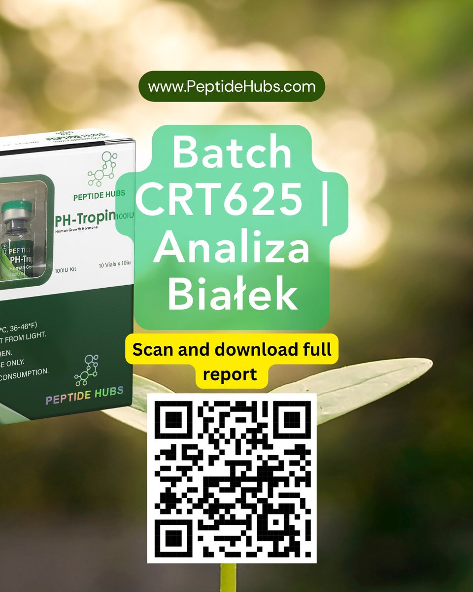 PeptidesHub's tweet photo. Independent Lab Report — hGH (PH-Tropin)

We’ve included the chromatogram + method table and a photo of the tested kit (PH-Tropin 100 IU; 10×10 IU).
🔗 For Full PDF Scan the QR code in Image

For research/lab use only. Not medical advice. Not for human consumption.
#PeptideHubs https://t.co/8W5M2mPkq4