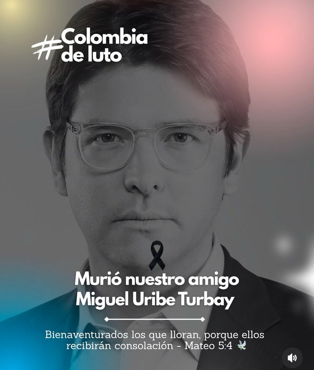 Hoy mi corazón está de luto. 

Despedimos a mi amigo Miguel Uribe Turbay. 

Oré por él, lo acompañé en lo posible y ahora oro por su familia. 

Que Dios les fortalezca en este momento tan duro. 🕊️🙏