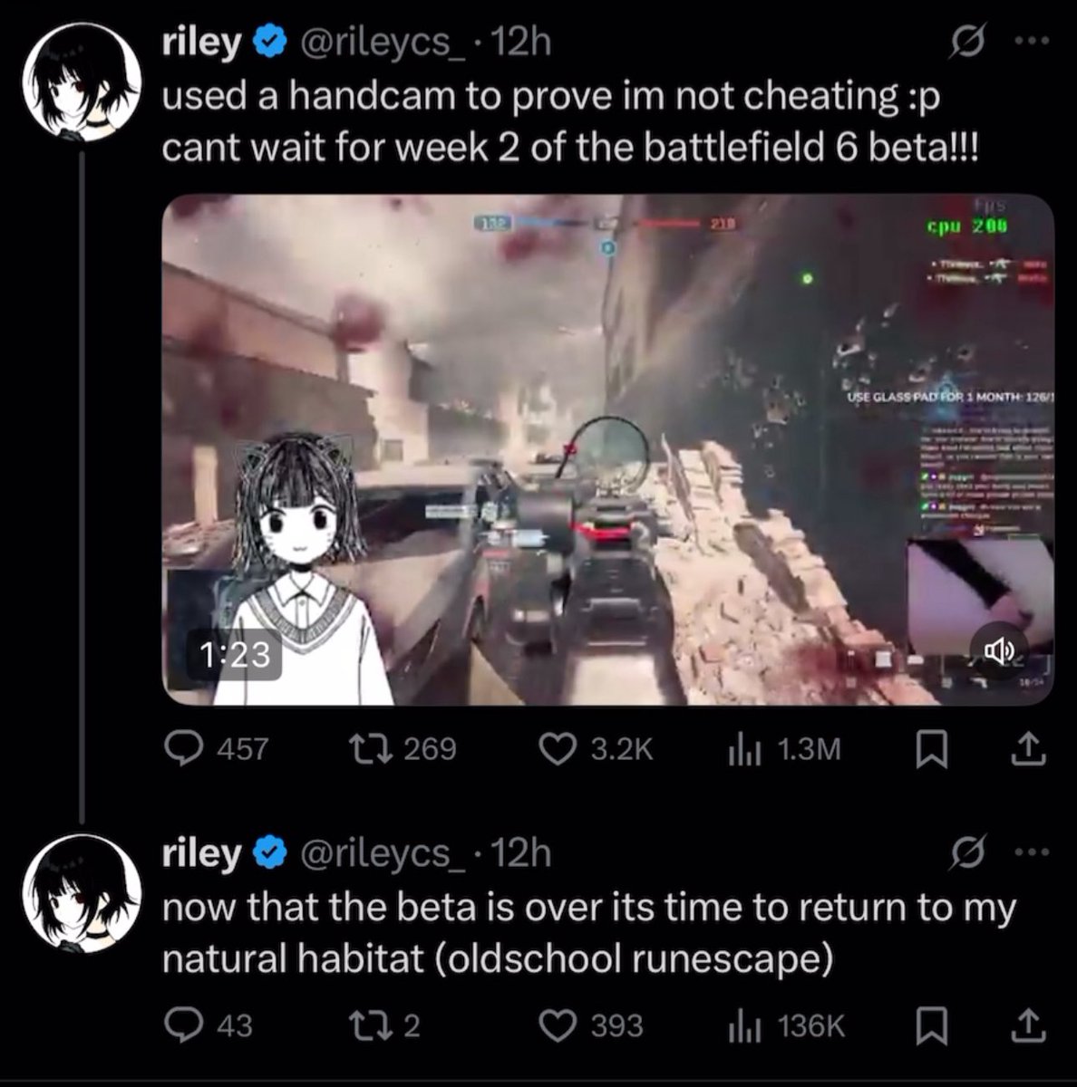 The viral BF 6 catgirl streamer was banned on Twitch after their handcam stream
