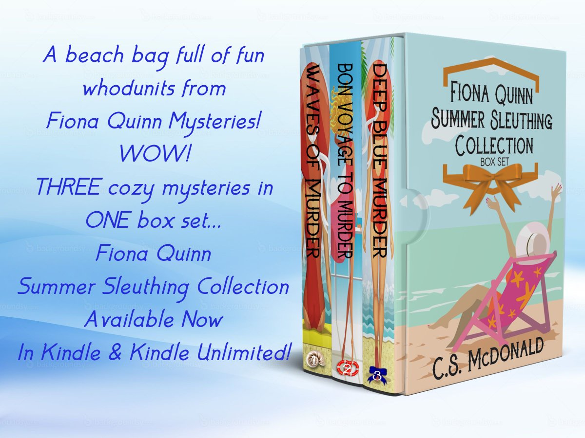 CSMcDonald7's tweet photo. Grab those #beachreads⛱️ or #cruiseship reads📷 all in one place> #FionaQuinnMysteries boxset! 3 fun #whodunits on the #beach, #cruise, on a #tropical isle! Anywhere! FIONA QUINN SUMMER SLEUTHING COLLECTION here's the link: https://t.co/rVfbajQW3g #kindleunlimited https://t.co/9Swf7UkQeP