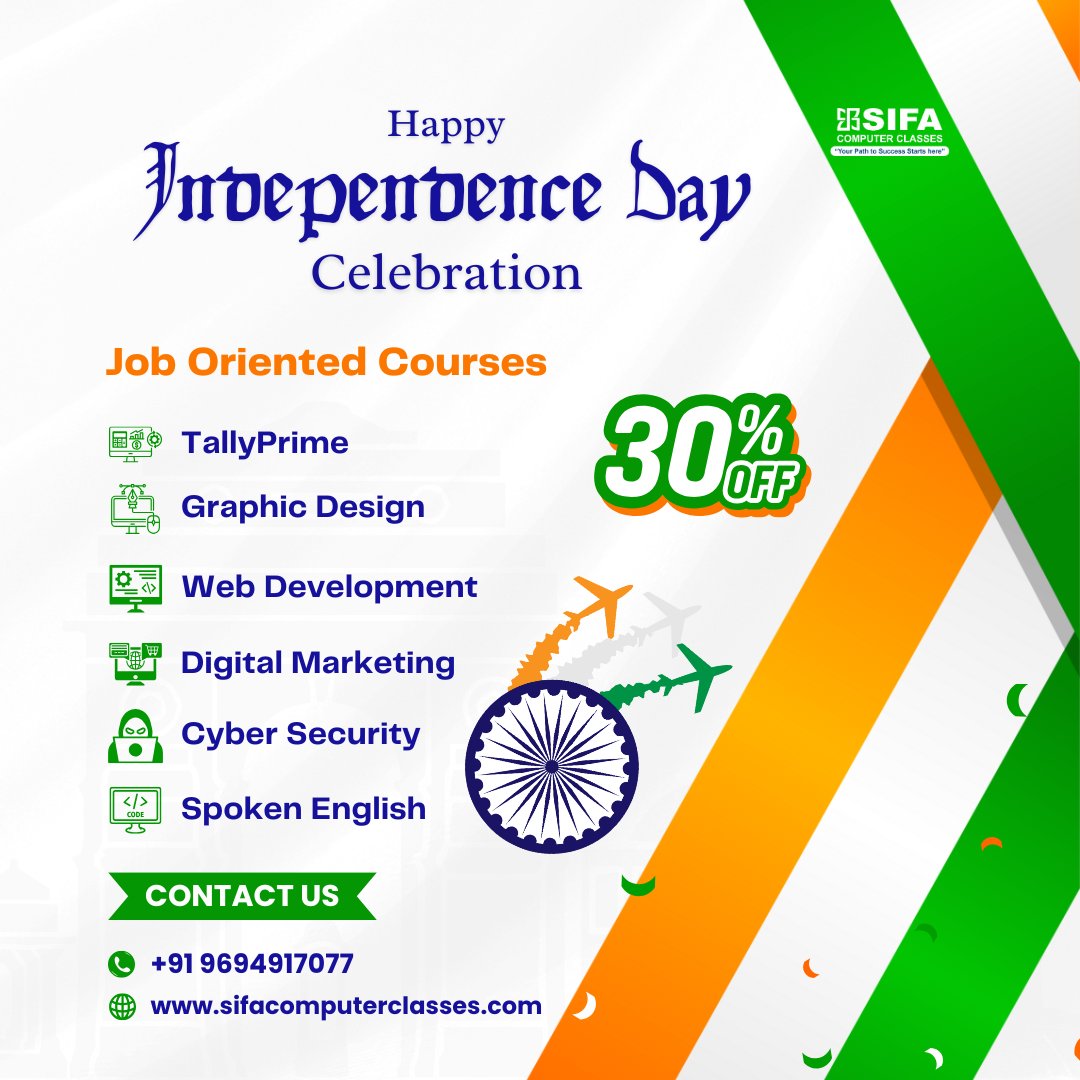 SifaInfotech's tweet image. ๐ Celebrate the Spirit of Freedom with SIFA Computer Classes! ๐
#independenceday #SIFAComputerClasses #SkillIndia #DigitalIndia #computercourses #joborientedcourses #tallyprime #python #graphicdesign #digitalmarketing #spokenenglish #DataScience #AutoCAD #computerscience