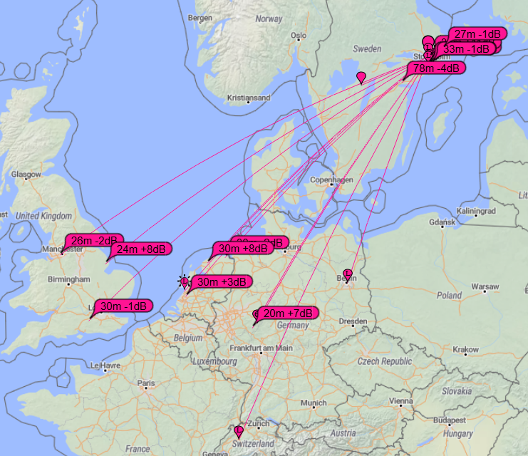 Testing a little MSK144 on 144.360 MHz and nice to see that my meteor pings can be heard in EU