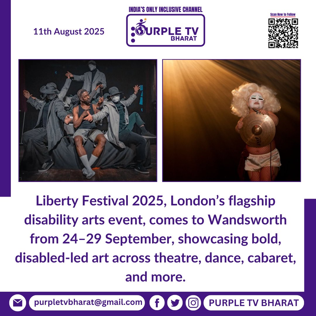 PurpleTVBharat's tweet image. 🎉 Liberty Festival 2025 lands in Wandsworth this autumn! From Sept 24–29, enjoy free, bold, disabled-led performances, art, and more. Produced by CRIPtic Arts.

 #LibertyFestival2025 #DisabilityArts #WandsworthCulture #CRIPticArts