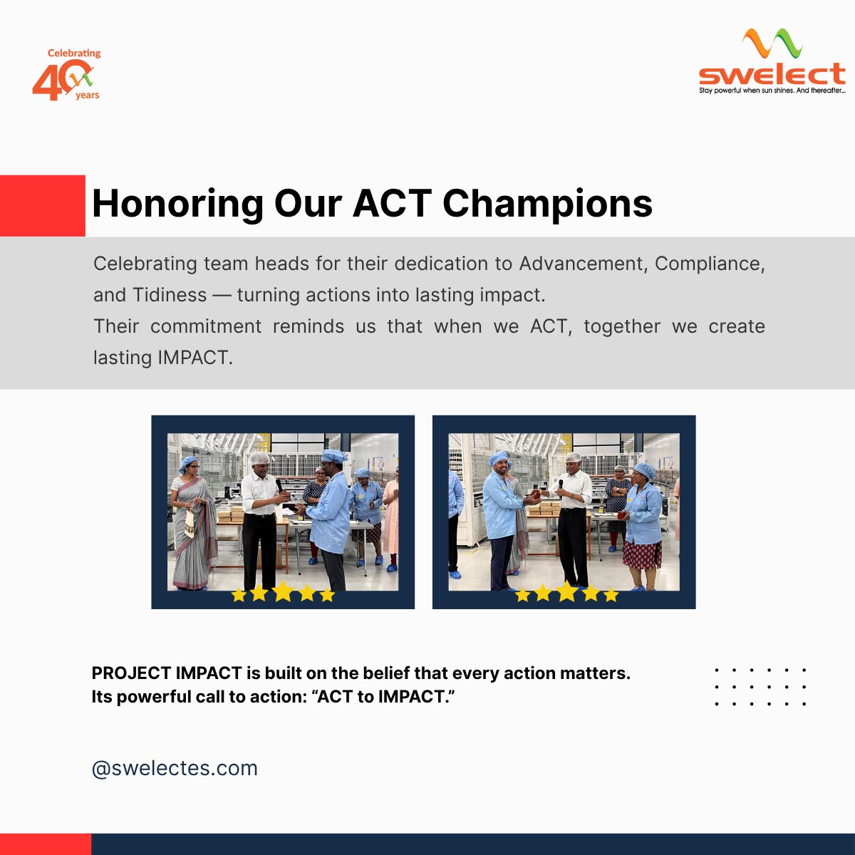 SwelectEnergy's tweet photo. At SWELECT, excellence is a habit. 
Through our ongoing ACT to Impact initiative, we honor the top-performing zones that set new benchmarks in advancement, compliance, and tidiness.
#SWELECT #ACTtoImpact #SolarLeaders https://t.co/wQrj7KatXA
