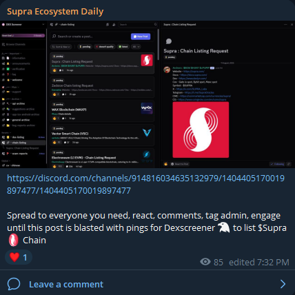 ToonSwap (@toonswapsupra) on Twitter photo Go to discord, ping the admins, react and comment if you want $Supra to be listed on <a href="/dexscreener/">DEX Screener</a>.
discord.com/channels/91481โฆ
Also if you would like to support Supra Ecosystem Daily Channel please join
t.me/supraecosystemโฆ Go to discord, ping the admins, react and comment if you want $Supra to be listed on <a href="/dexscreener/">DEX Screener</a>.
discord.com/channels/91481โฆ
Also if you would like to support Supra Ecosystem Daily Channel please join
t.me/supraecosystemโฆ