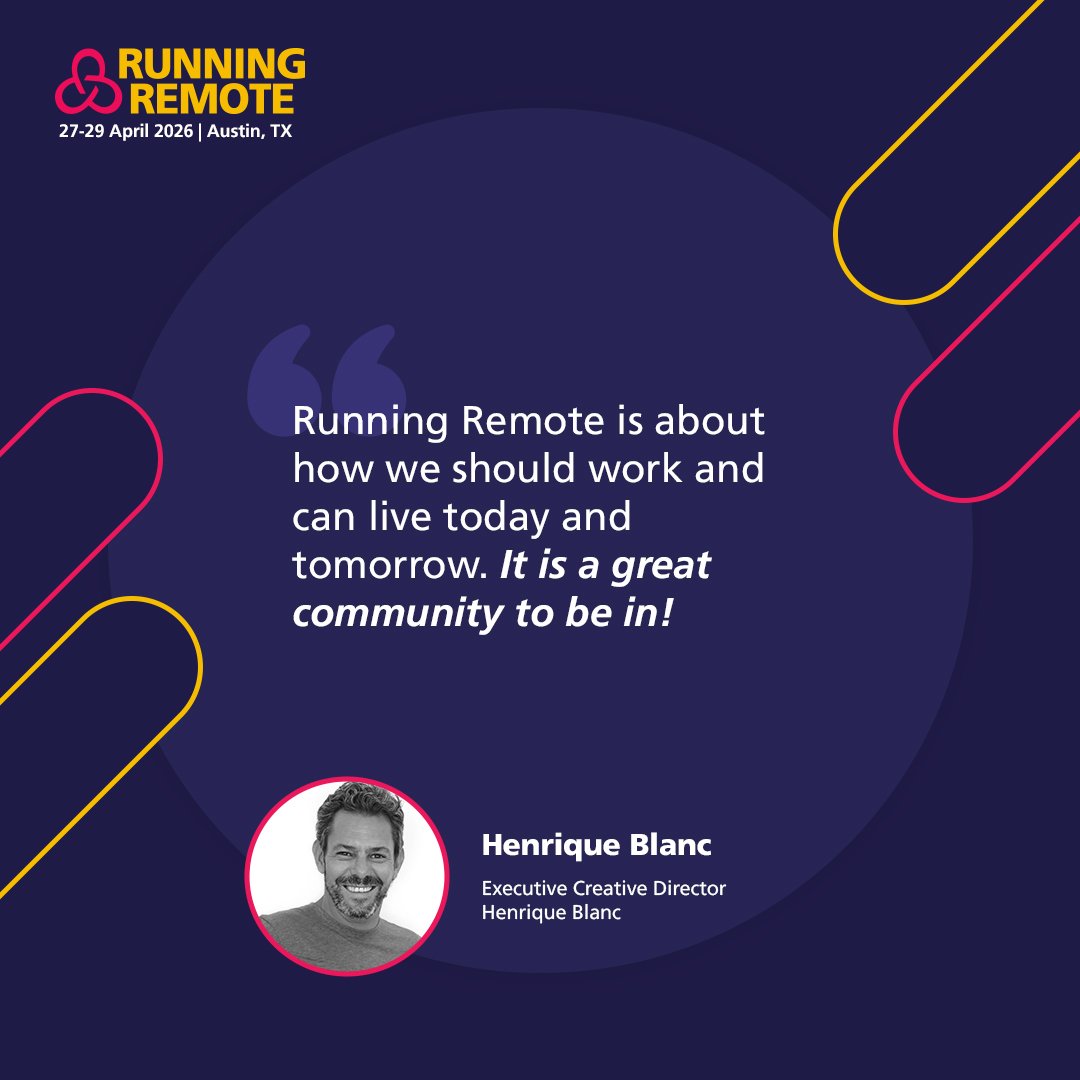 Running Remote (@runningremote) on Twitter photo Executive Creative Director <a href="/blancspace/">henrique blanc</a> sums up the heart of Running Remote.
This conference is about building a community thatโs shaping how we live and work today and tomorrow.
๐
Join us on April 27โ29 2026 in Austin, TX
๐๏ธ bit.ly/45cx7sn Executive Creative Director <a href="/blancspace/">henrique blanc</a> sums up the heart of Running Remote.
This conference is about building a community thatโs shaping how we live and work today and tomorrow.
๐
Join us on April 27โ29 2026 in Austin, TX
๐๏ธ bit.ly/45cx7sn
