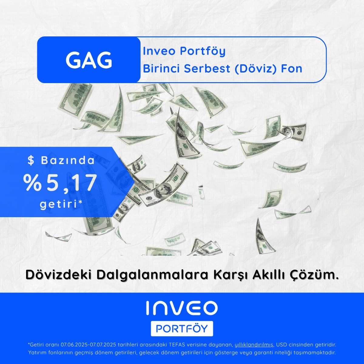 Dövizdeki dalgalanmalara karşı dinamik bir çözüm arayanlara özel: USD cinsi borçlanma araçlarıyla çeşitlendirilmiş GAG-Inveo Portföy Birinci Serbest (Döviz) Fon. 💸📈