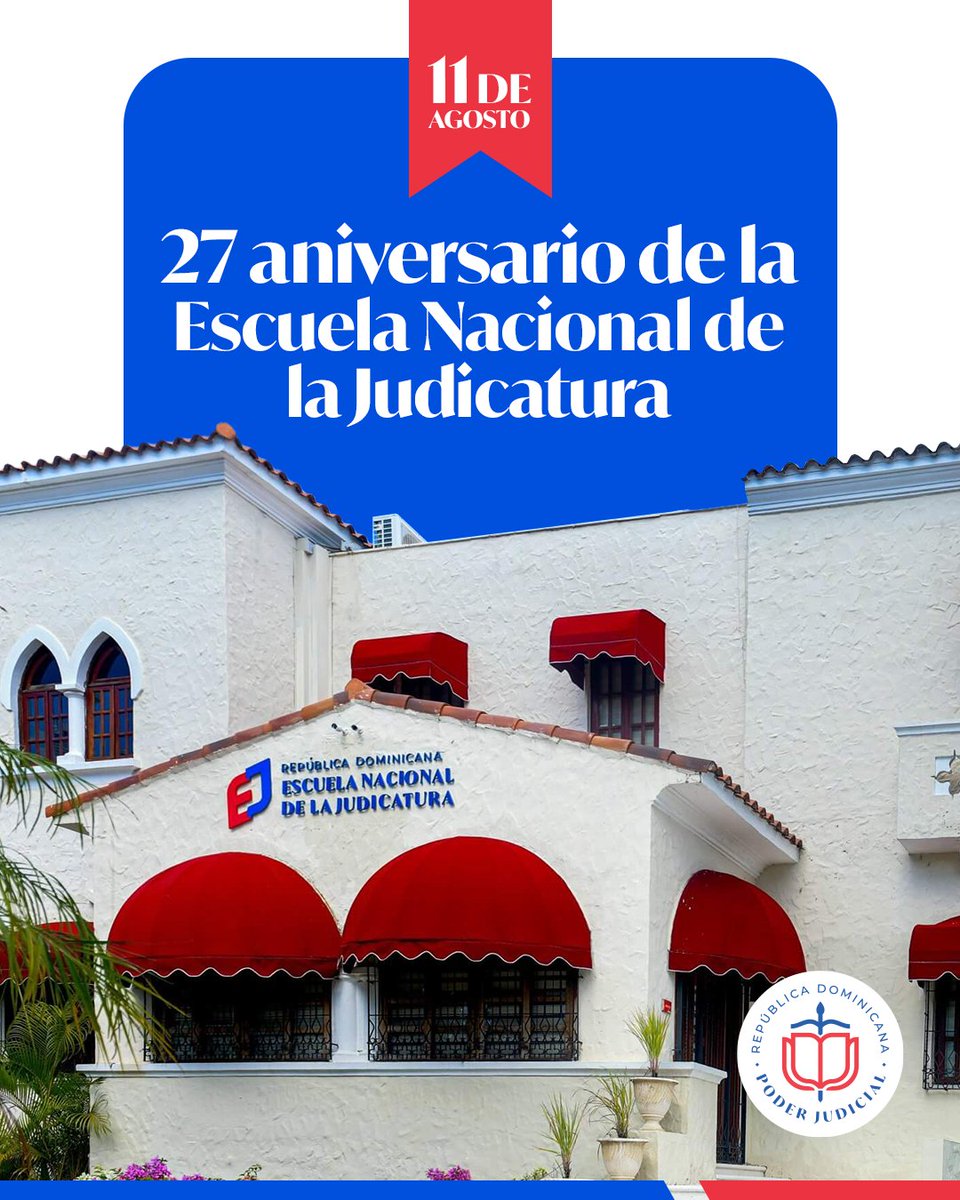 Poder Judicial de la República Dominicana (@poderjudicialrd) on Twitter photo 📅 Un día como hoy, 11 de agosto de 1998, nació la Escuela Nacional de la Judicatura (ENJ) con la misión de transformar la formación judicial en la República Dominicana.
Desde entonces, la <a href="/enjweb/">Escuela Nacional de la Judicatura</a> ha sido un pilar en el fortalecimiento del sistema de justicia, formando con 📅 Un día como hoy, 11 de agosto de 1998, nació la Escuela Nacional de la Judicatura (ENJ) con la misión de transformar la formación judicial en la República Dominicana.
Desde entonces, la <a href="/enjweb/">Escuela Nacional de la Judicatura</a> ha sido un pilar en el fortalecimiento del sistema de justicia, formando con