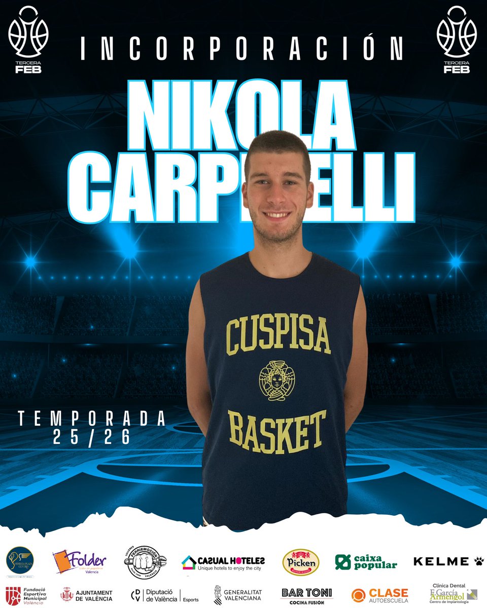 🤝 fichaje Tercera FEB 🏀
Nikola Carpitelli, es la quinta incorporación del equipo senior Tercera FEB.  Procedente de la Serie C italiana, se trata de un jugador interior que nos aportará presencia en la pintura y rebote. 
Bienvenido 💪
#OrgulloAmarillo #terceraFEB
