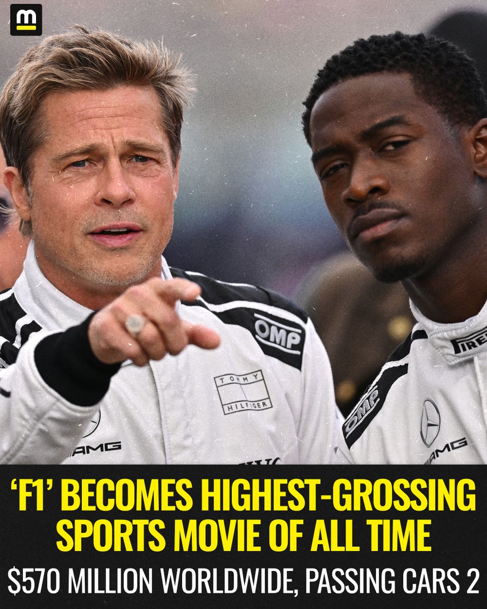The "Formula 1" movie, starring Brad Pitt and Damson Idris and with Lewis Hamilton as a producer, becomes the highest-grossing sports movie of all time in the box office, surpassing Cars 2 and earning $570 million so far.