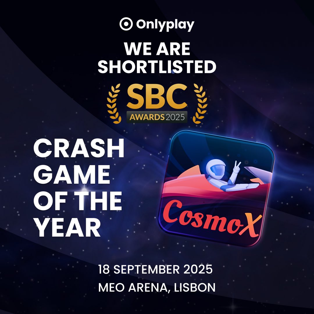 We’re excited to share that CosmoX by @onlyplaycom has been shortlisted for Crash Game of the Year at the SBC Awards 2025! 🚀✨

18 September, 2025
MEO ARENA 
📍 Lisbon, Portugal

#Onlyplay #SBCawards #CrashGameOfTheYear #iGaming #GameInnovation #B2B