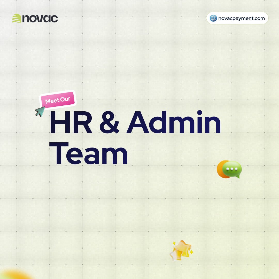Use_novac's tweet photo. Meet our HR &amp; Admin team, the people ensuring that our workplace runs seamlessly, our culture thrives, and our people feel valued and supported.

#NovacPayment #TeamNovac #MeetTheTeam #PeopleOfNovac #PaymentsMadeEasy https://t.co/fYr3pQF2Vz