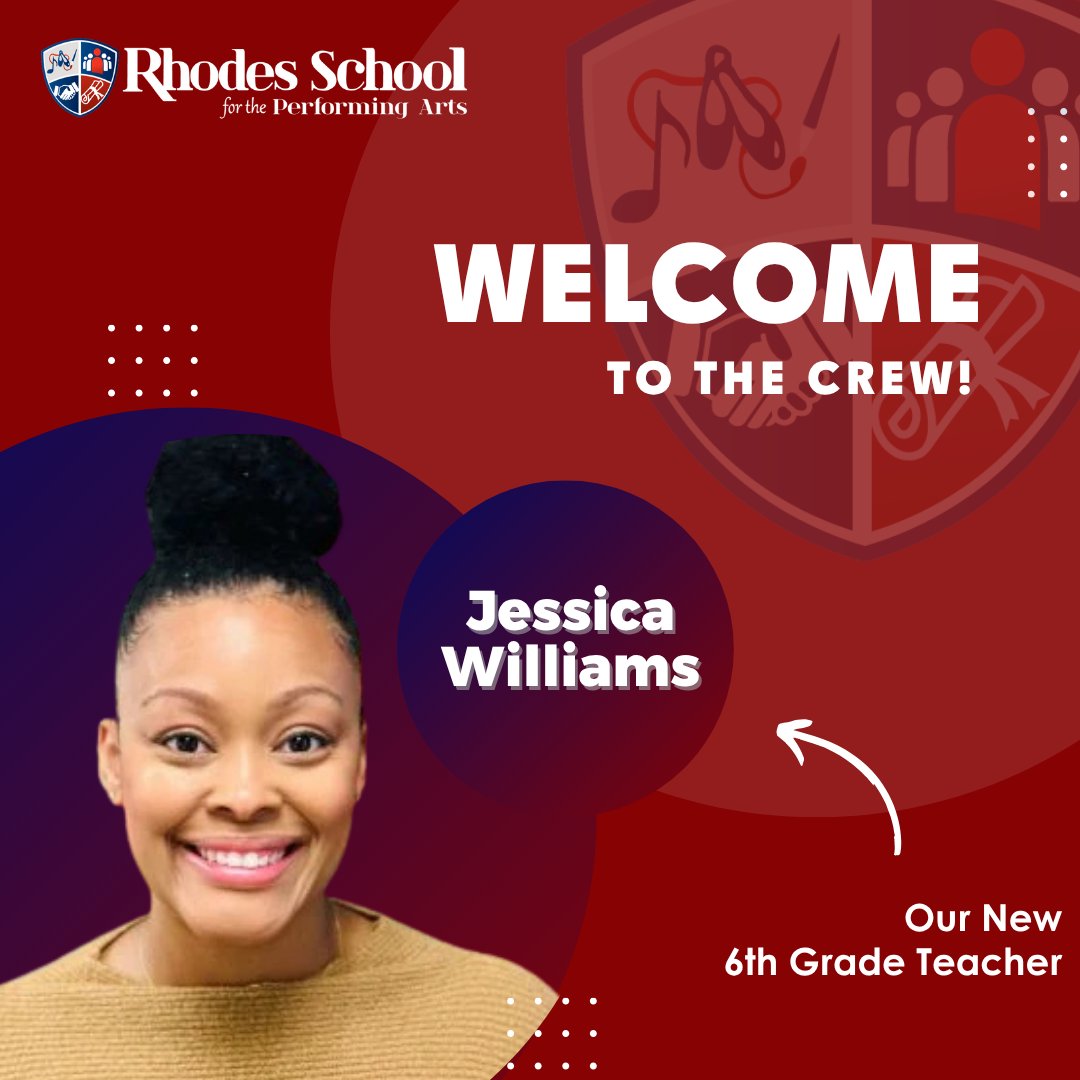 New CREW Alert!🎉 Ms. Williams' 25-26 motivational quote is, "It doesn't matter where we start, as long as we work together to finish!" 🌟 Drop her a warm hello below!❤️💙 Visit Ms. Williams at the Meet the Teacher tonight from 5 to 7 PM! 

#RhodesSchool