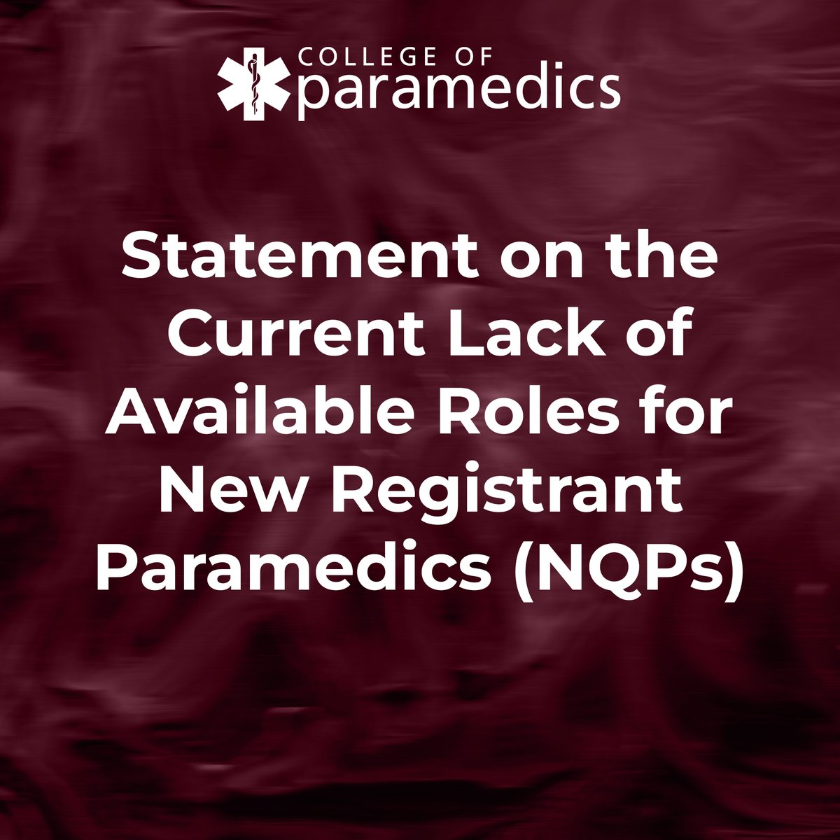 On 1 August 2025, the College of Paramedics held a webinar to hear directly from NQPs about concerns over the current shortage of available roles for graduates. 

To read more click here ➡️ bit.ly/4lkXQaM