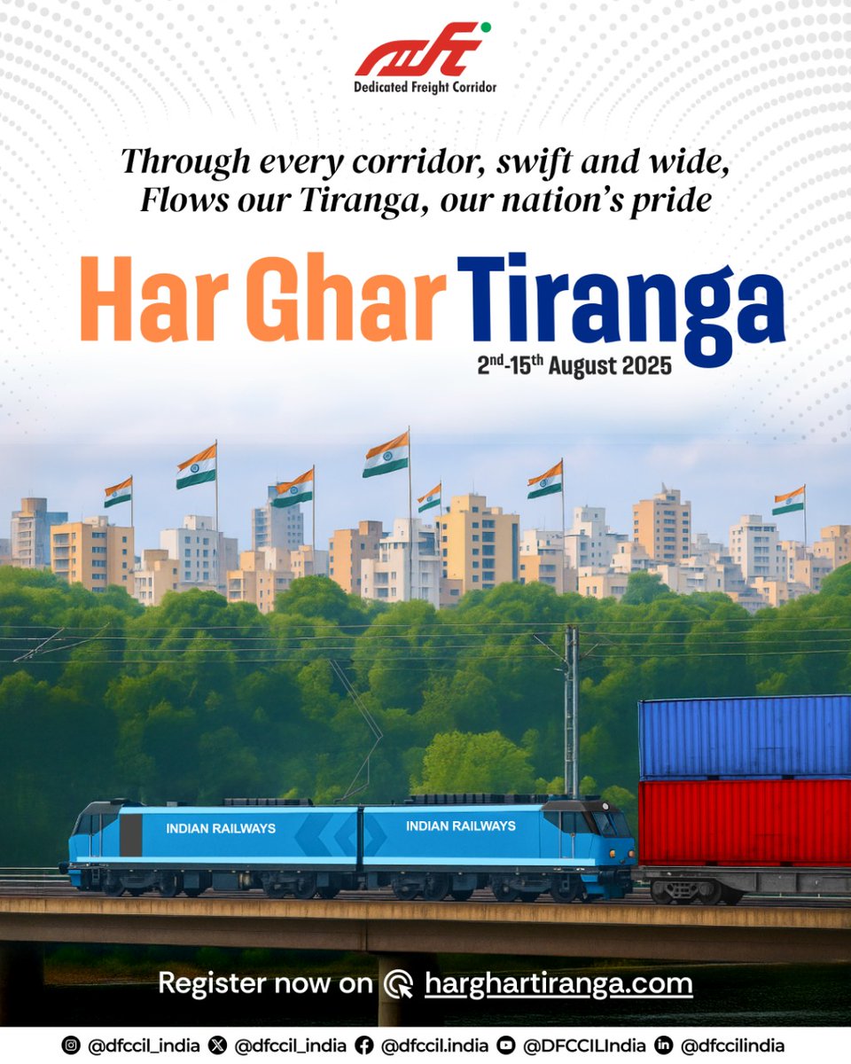 dfccil_india's tweet image. DFCCIL stands tall in celebrating the spirit of Har Ghar Tiranga, carrying the colours of our pride through every dedicated corridor across the nation. 

#DFCCIL #HarGharTiranga #SustainableLogistics #MakeInIndia #EnablingChange #IndianRailways #TransformingTransportation