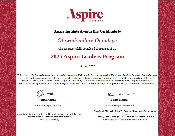 hellodamilare's tweet photo. Survived the Aspire Leaders Program ✅
📚 Learned leadership, trust, AI &amp; community impact
🚀 Ready to put it all into action!
🙌 6,175 out of 36,050 made it — and I’m in!
Now to cause some good trouble 🚀 #AspireInspiresFirstGen https://t.co/c7PJY81wsI