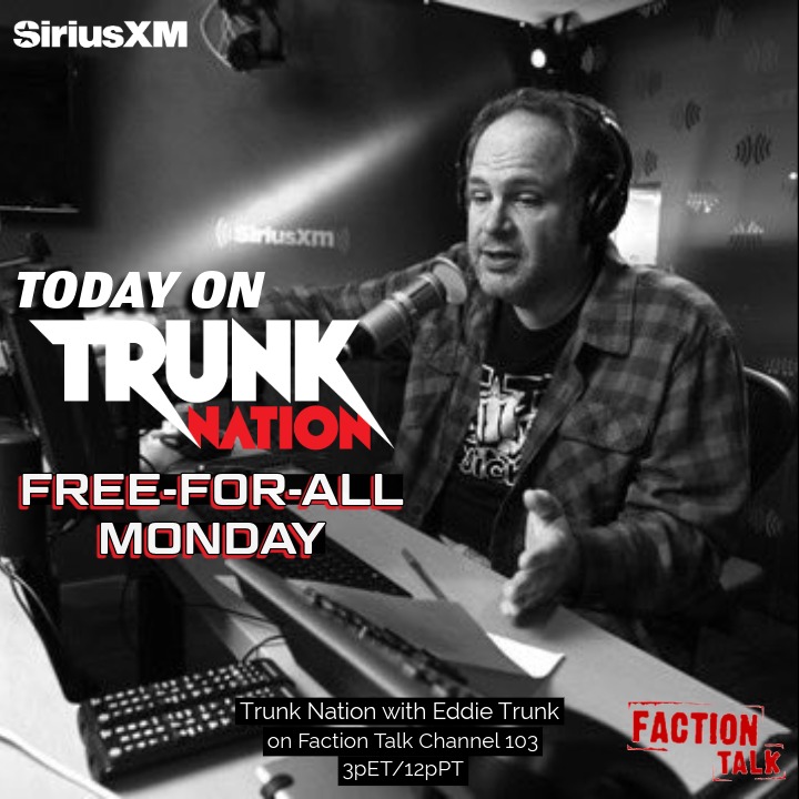 TrunkNationSXM's tweet photo. Kicking off another week of ROCK talk on #TrunkNation w/@EddieTrunk recapping his phone-free experience at @thebandGHOST & then turning it over to YOU for a #FreeForAllMonday! Dial @factiontalkxl at 844-686-5863 from 3-5pET or listen anytime on the app: https://t.co/nwKVQseELf https://t.co/6eZfXq2dI8