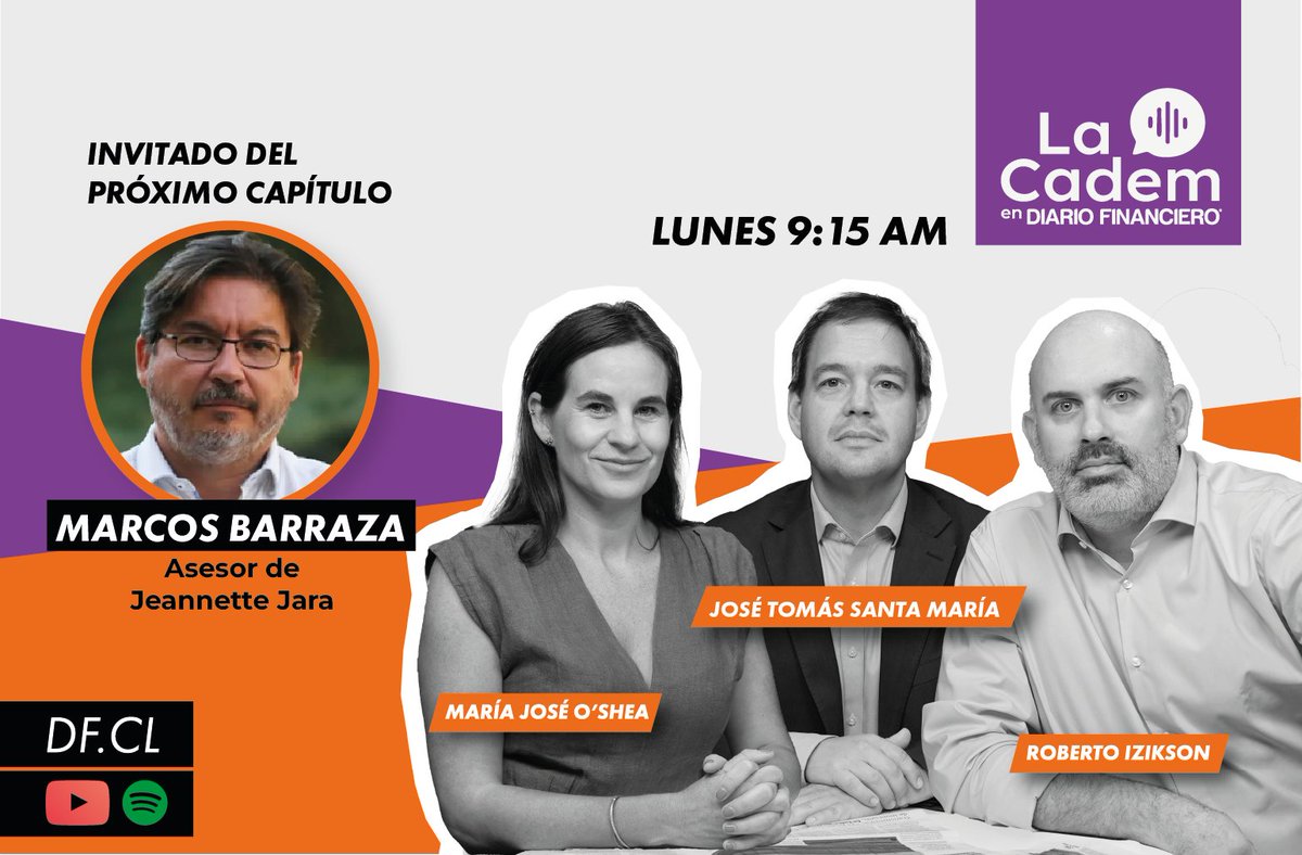 🎙️ En un nuevo capítulo de #LaCadem de DF y <a href="/Cadem_cl/">Cadem_cl</a>, a las 9.15 horas, nuestros panelistas conversarán con <a href="/MarcosBarrazaG/">Marcos Barraza</a>, asesor de Jeannette Jara, quien sigue en la disputa por el primer lugar de la carrera presidencial a una semana de la inscripción oficial de las