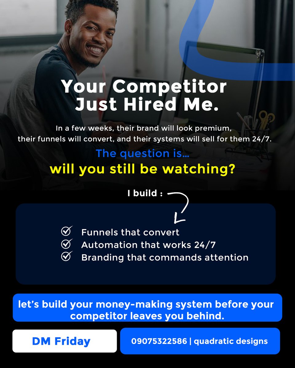 OlaLekan5795231's tweet image. #GoHighLevelExpert #FunnelDesigner #AutomationSpecialist #BrandDesigner #SystemThatSells #DesignThatConverts #BusinessGrowthNigeria

#ChividoInMiami2025

#BBNaija

#Rashford

#Limitless

#Sultana

#Christianity

#NYSC

#Sabrina