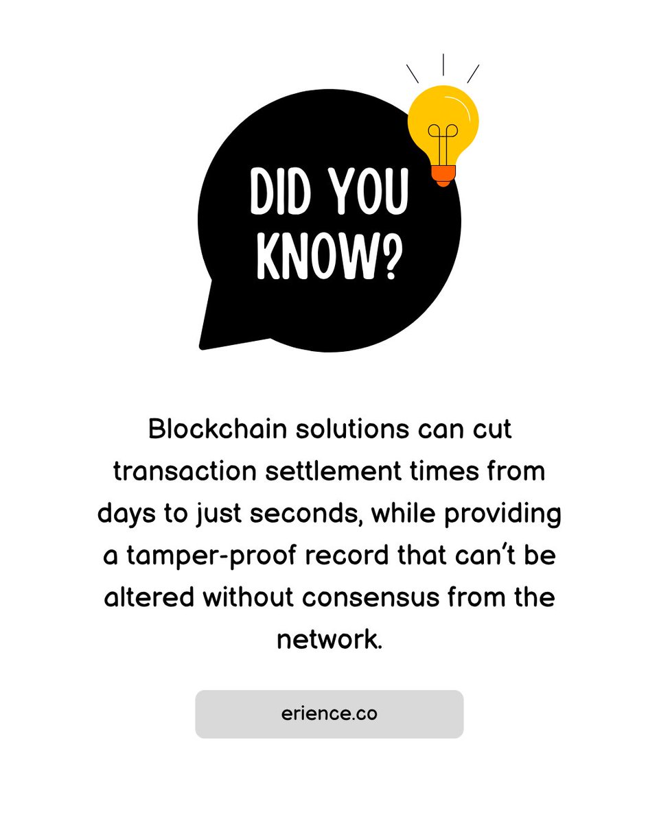 ErienceINT's tweet image. ⚡ From Days to Seconds — Settle Transactions Faster, Safer &amp;amp; Smarter with Blockchain 🔒
erience.co
#BlockchainSolutions #Fintech #Crypto #Innovation #FutureOfFinance #SecureTransactions #DigitalTransformation