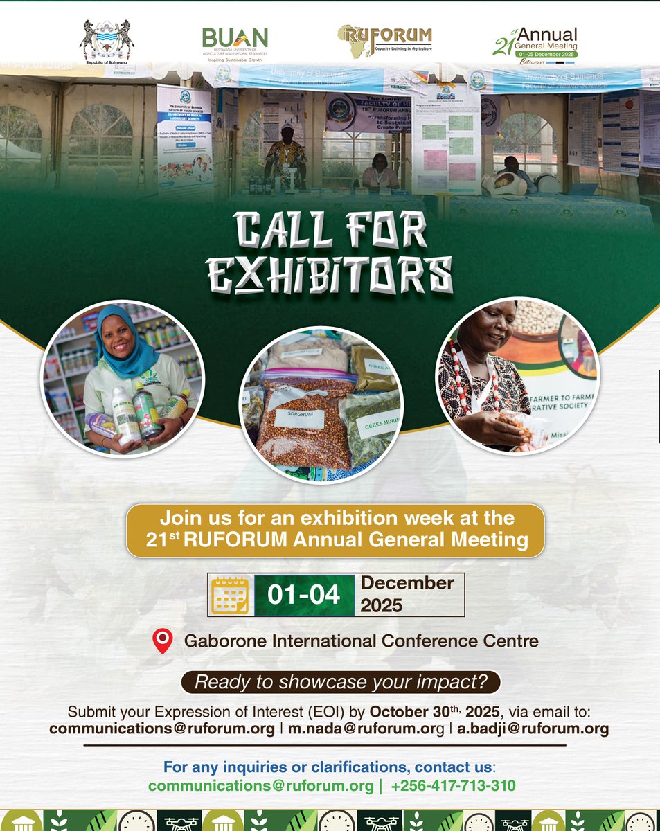 📷 Are you a trailblazer in higher education, research, or development in #Africa? Do you have groundbreaking innovations or impactful research that are shaping the continent’s future? 

Showcase your contributions at the 21st #RUFORUMAGM2025 👇
agm.ruforum.org