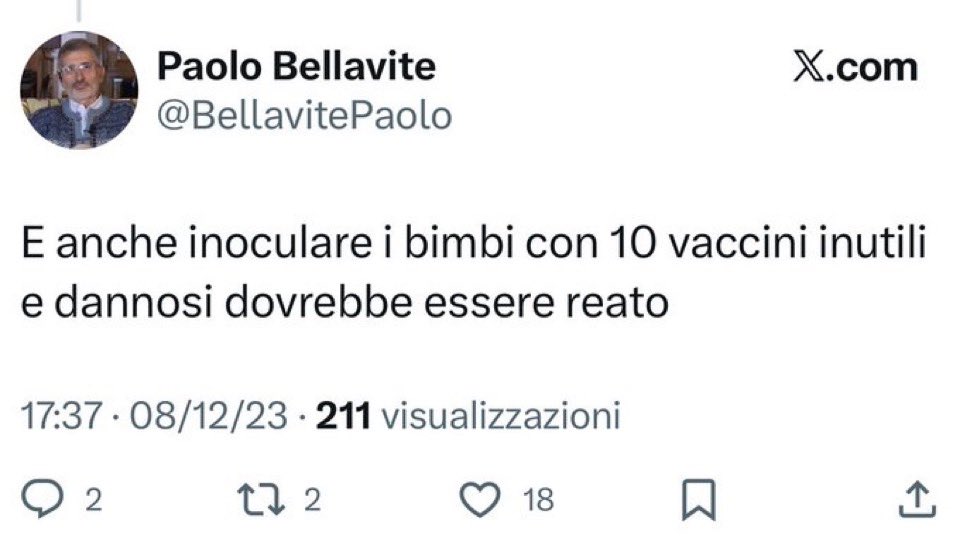 Fabio Lazza (@fabopolis) on Twitter photo Vede sig <a href="/BellavitePaolo/">Paolo Bellavite</a> il suo problema non è Hindex, che è 54 grazie a pubblicazioni in riviste mediocri, ma la sua totale incompetenza e ridicolaggine di questi anni, qua sotto dimostrata.
Lei non ha alcuna competenza per quel ruolo anzi è un enorme pericolo.
@orazioschillaci Vede sig <a href="/BellavitePaolo/">Paolo Bellavite</a> il suo problema non è Hindex, che è 54 grazie a pubblicazioni in riviste mediocri, ma la sua totale incompetenza e ridicolaggine di questi anni, qua sotto dimostrata.
Lei non ha alcuna competenza per quel ruolo anzi è un enorme pericolo.
@orazioschillaci