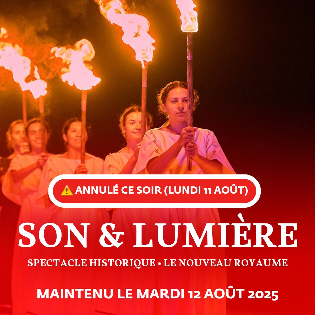 🔴 𝕀ℕ𝔽𝕆ℝ𝕄𝔸𝕋𝕀𝕆ℕ 𝕀𝕄ℙ𝕆ℝ𝕋𝔸ℕ𝕋𝔼 ⚠️ | Par décision préfectorale, le spectacle prévu ce soir est malheureusement annulé. Les billets déjà achetés restent valables pour la séance de demain, mardi 12 août, à 21h45. 🙏 #Canicule
🌐 bit.ly/FaAgenda