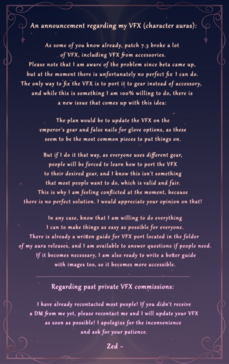 RoseHikari24's tweet photo. Important: regarding my released aura VFXs and the recent issues with them.

I wanted to make an announcement as soon as possible to let people know about it. Reposts/sharing around is appreciated so more people can have a better understanding of the issue! Thank you 💜 https://t.co/NmyJOrmwh1