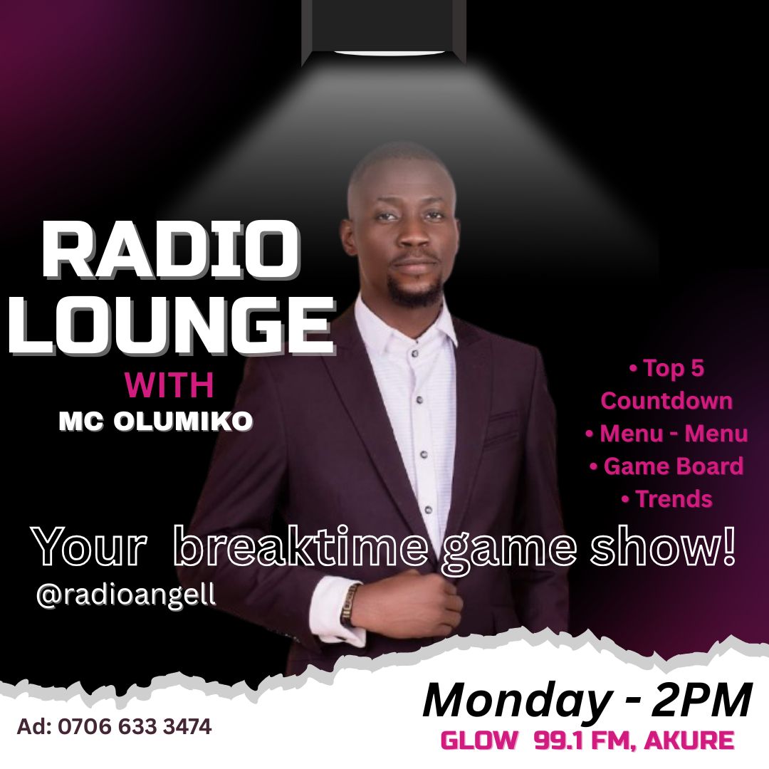 mcolumiko's tweet image. #ShowAlert‼️Tune in to #RadioLounge with @mcolumiko Mondays 2pm on @glow991fm, Akure, Ondo State. 
.
.
Enjoy music, tell us your lunch combo, play games &amp;amp; join trends. Watch IG live via: @radioangell. Studio line: 0805 551 1110.