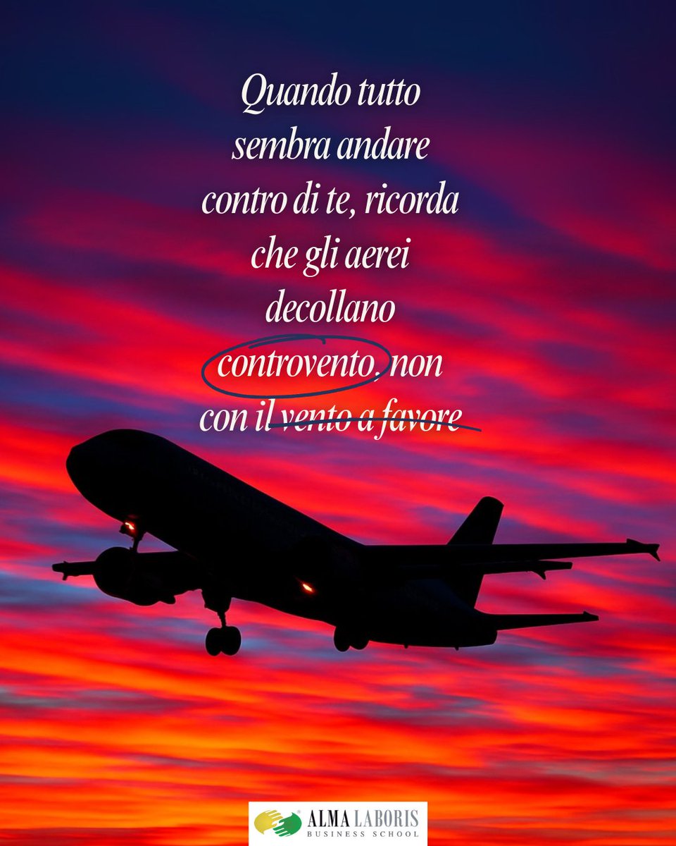 ✈️ Anche quando sembra tutto in salita, ricorda: è proprio controvento che si decolla.
Determinazione, resilienza e fiducia: sono queste le forze che spingono in alto ogni percorso di crescita.

#AlmaLaboris #AlmaLaborisBusinessSchool #BusinessSchool #Formazione #Crescita