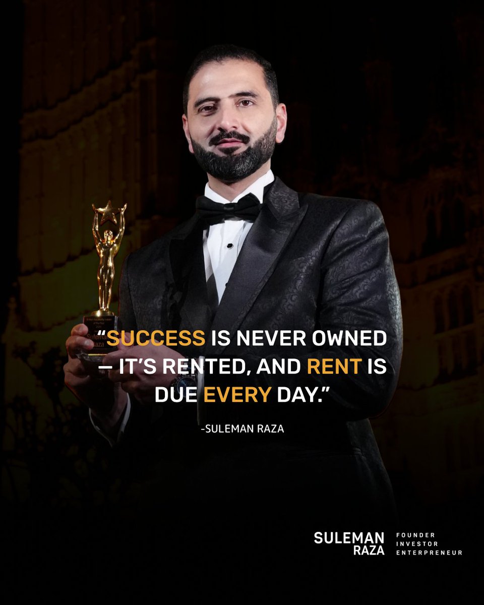 Success is never owned, it’s rented. And rent is due every single day.

Titles, awards, customers, contracts, none of them are permanent. They don’t belong to you forever. 

You keep them by 

- Showing up &amp; delivering every single day.
- Doing the work when no one’s watching.
-