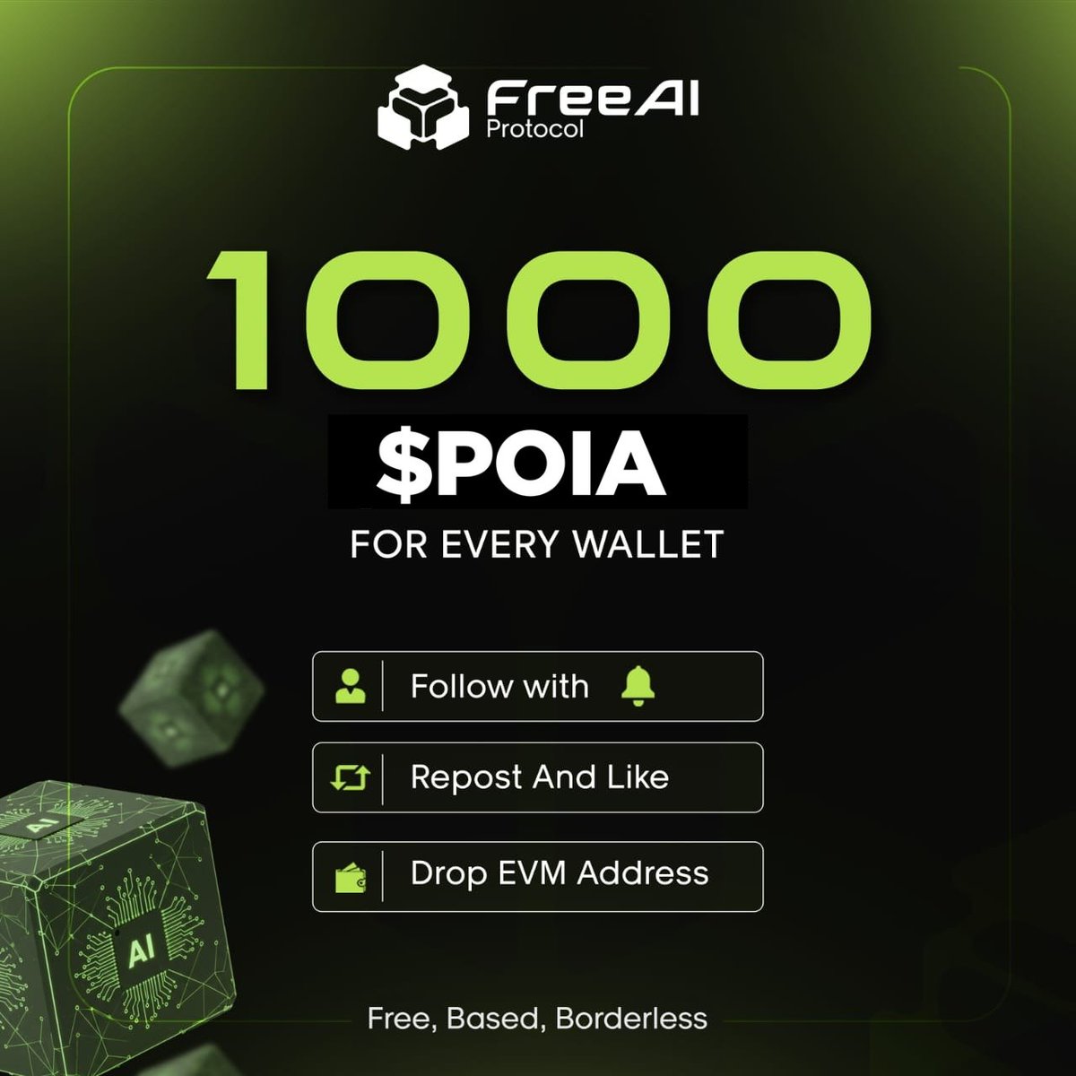 FreePoAI's tweet photo. 🟢 TGE is coming soon! 🟢

Get 1,000 $POAI FREE! 

How to claim:
✅ Follow @FreePoAI
✅ RT &amp; LIKE this post
✅ Comment your Base wallet address &amp; tag 3 friends

Rewards will be distributed on TGE!

Don’t miss out! 

#SuperBased &amp; #Boarderless https://t.co/vR4SHbMf2U