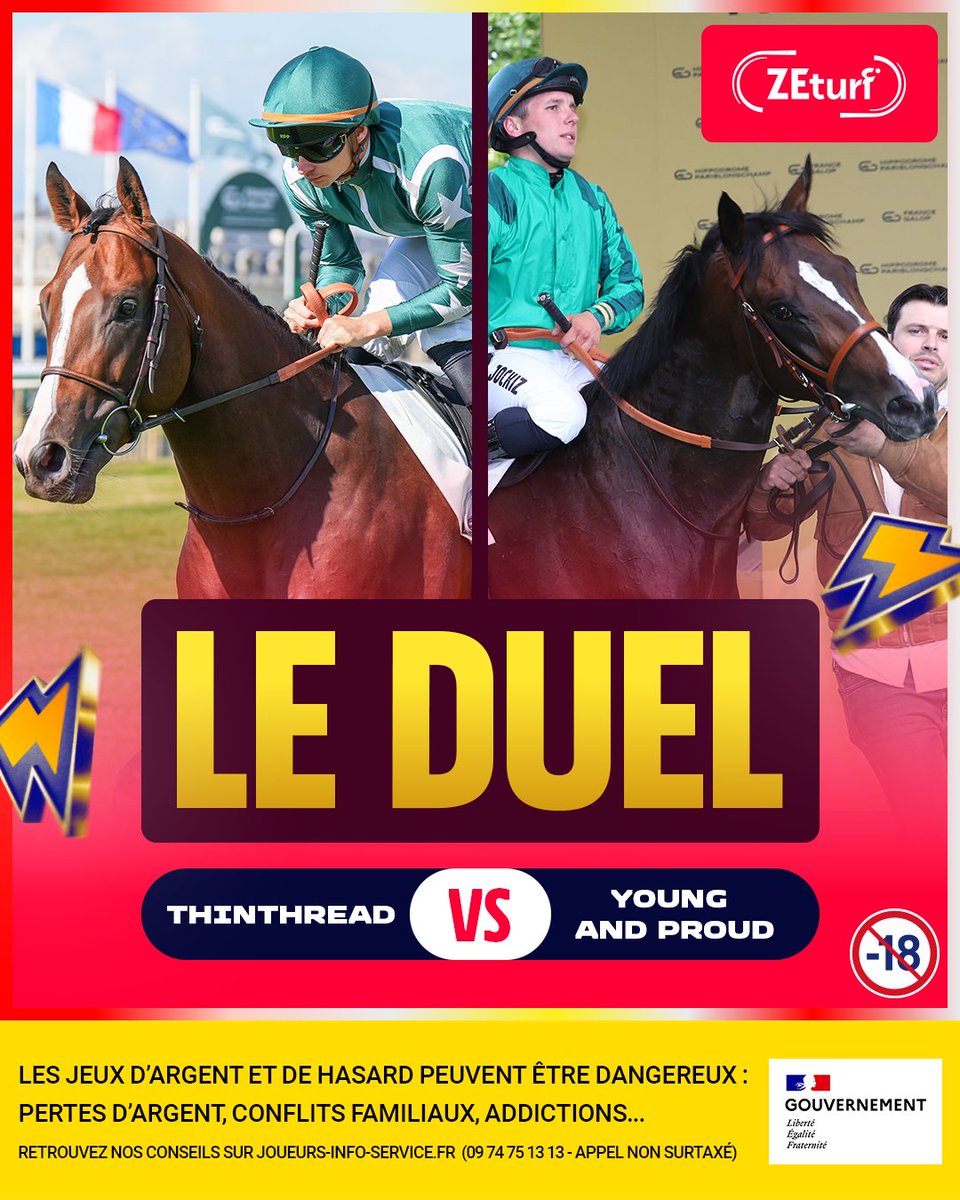 ⚡️ 𝐋𝐞 𝐝𝐮𝐞𝐥

Le choc de demain à Deauville opposera Thinthread, monté par Alexis Pouchin, à Young and Proud, toujours un client pour les places.

🤔 Qui finira devant l'autre ?

🔁+❤️+💬 commentez avec votre réponse pour tenter de gagner 5x10€ de bonus turf.

⏳ TAS 14/08
