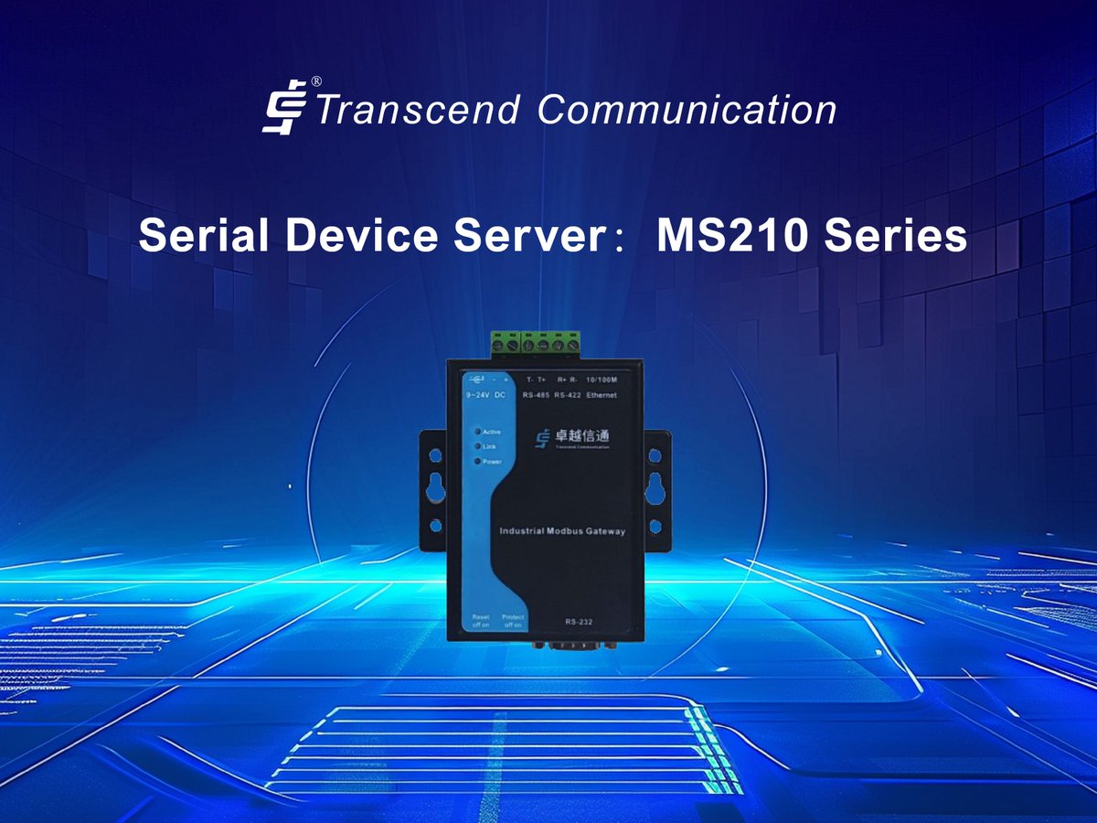 Transcend_2006's tweet image. 🚀 Introducing the MS210 Series Serial Device Server by Transcend Communication.

✅ RS-232/422/485 ↔ TCP/IP
✅ Modbus RTU ↔ Modbus TCP
✅ Multi-host support
✅ Web config, fanless, wall-mounted
✅ 12/24VDC input

#SerialServer #Modbus #IIoT #EdgeDevice #IndustrialNetworking