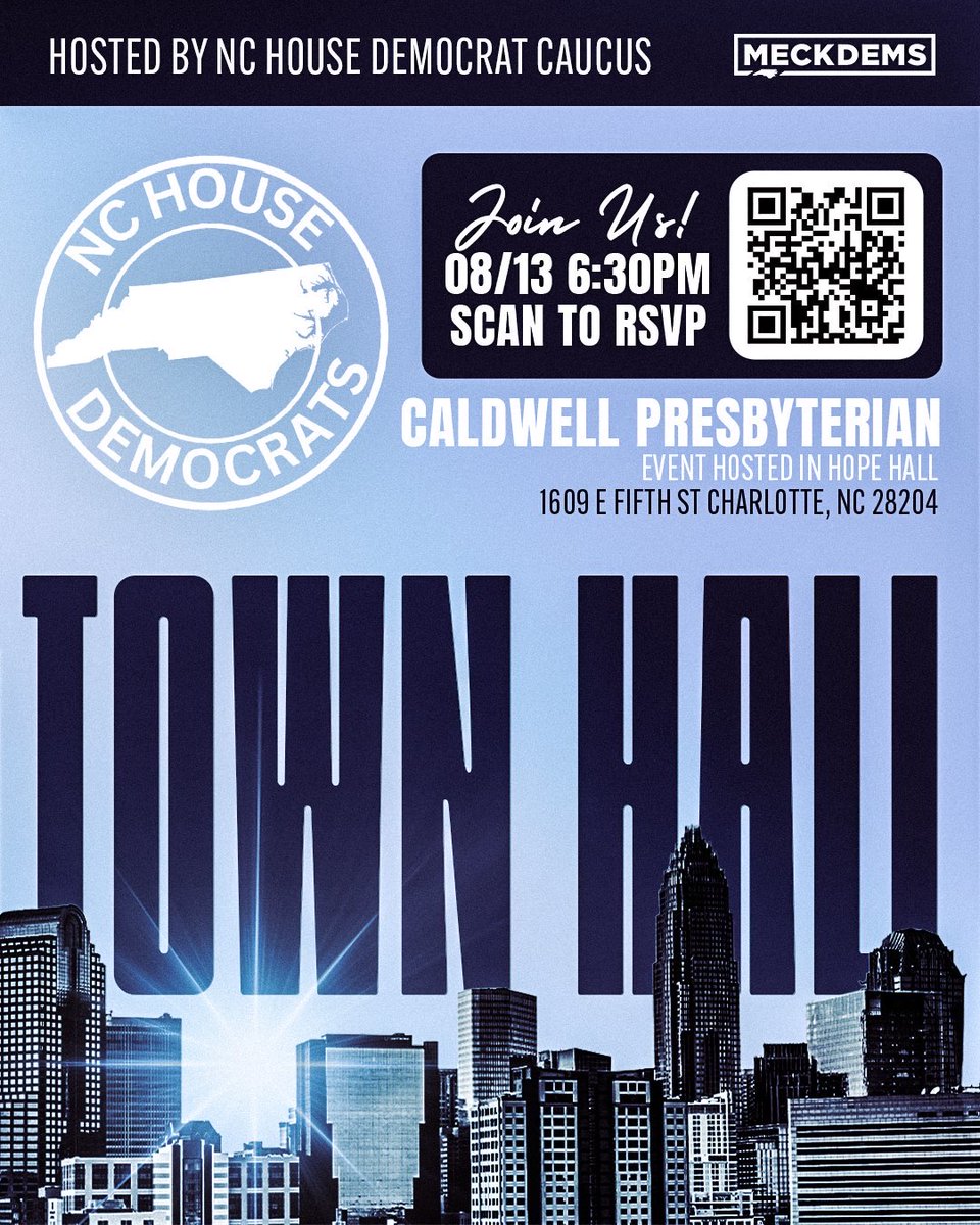 This Wednesday, members of the #Mecklenburg #NCHouse Delegation invite you to our #TownHall! Do you have thoughts about the #transit plan? What about that #budget that never happened? We want to hear from you! #ncpol <a href="/NCHouseDems/">NC Democratic Party House Caucus</a>