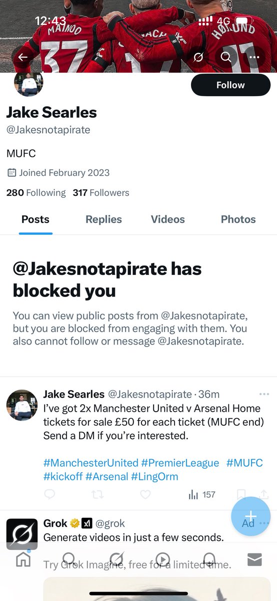 LukeTyler76's tweet photo. @Jakesnotapirate SCAMMER - DO NOT USE - tries getting you to pay £21 transfer fee -  blocks you when you call him out with the right process- @ManUtd @mufc_tickets @MU_ST https://t.co/vq3vVAoPs0
