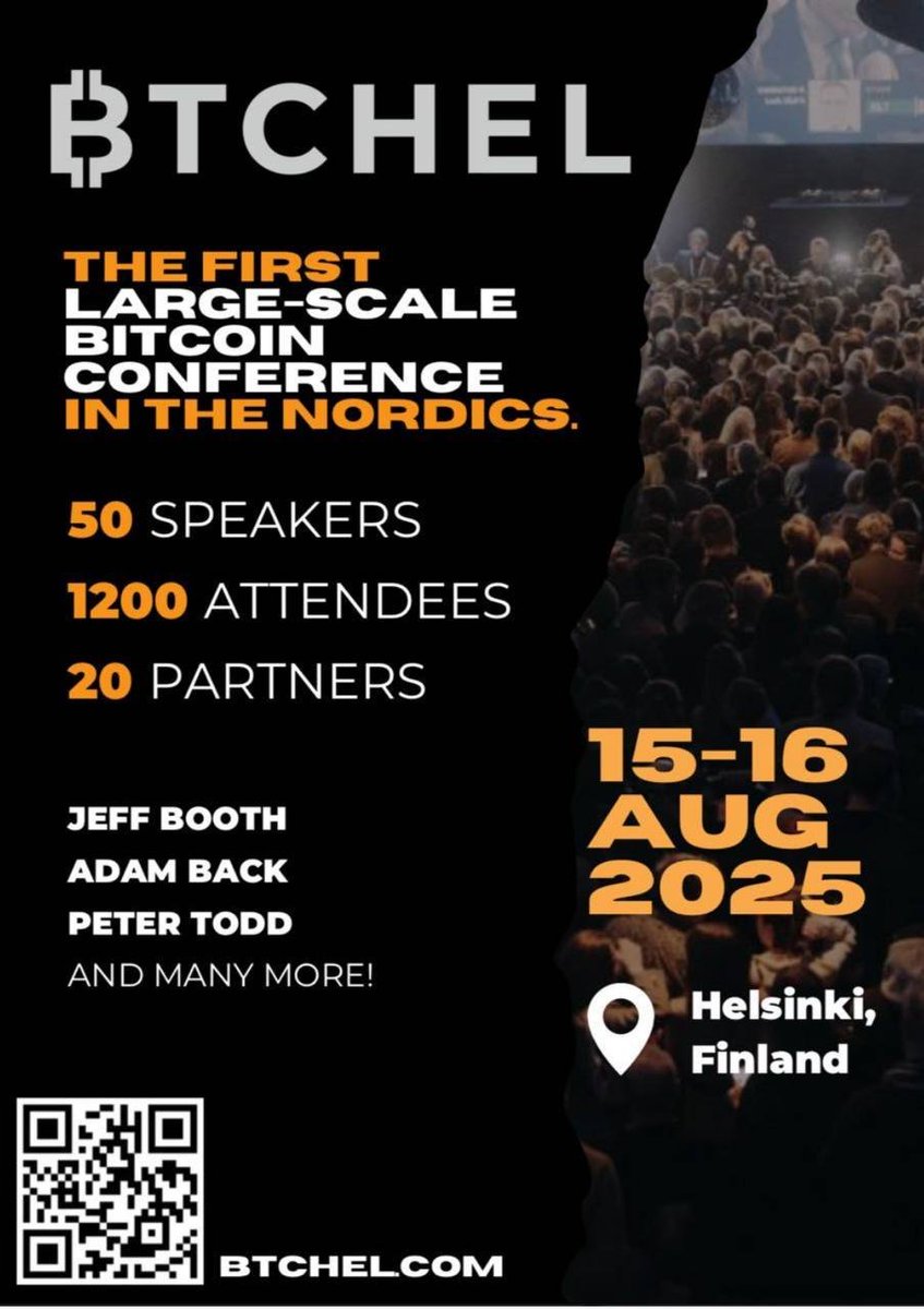 ONLY A FEW DAYS TO GO UNTIL BTCHEL!

The Nordics' first major Bitcoin conference kicks off at the end of the week🧡

🎟️ We're almost out of tickets. Now’s your chance.

This is your final call to connect with Bitcoiners from across Europe and hear from world-class speakers! 🔥
