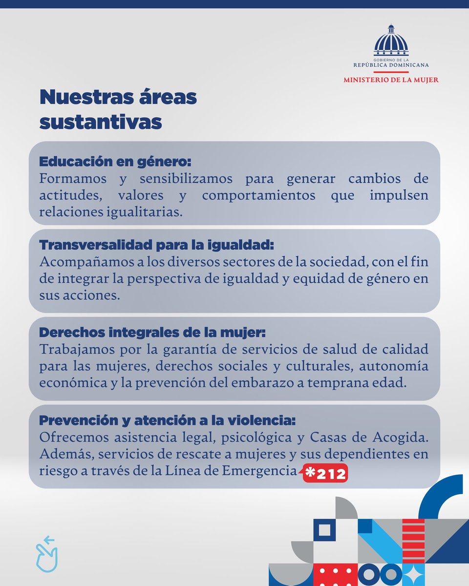 MMujerRD's tweet image. Hoy, 11 de agosto, celebramos 26 años de compromiso trabajando por los derechos, la dignidad y la equidad de todas las mujeres de la #RD.

Desde el @MMujerRD, por más de dos décadas hemos impulsado políticas públicas que promueven la igualdad entre mujeres y hombres, la autonomía…